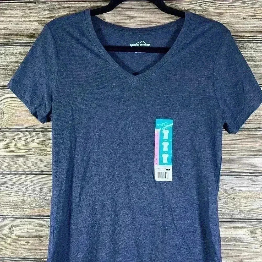 Eddie Bauer VNeck Heather Midnight Navy Tee Sz S NWT